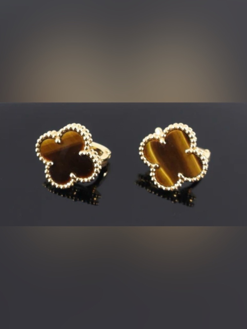 NWT Tigers Eye Brown 6MM Clover & 925 Silver Stud Earrings - Picture 2 of 4